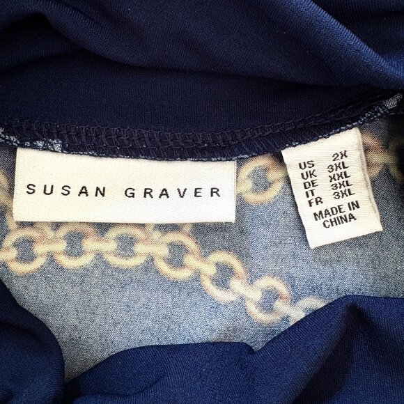 SUSAN GRAVER Baroque Print Liquid Knit Ruched Turtleneck Top - Picture 3 of 5